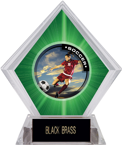 P.R. Female Soccer Green Diamond Ice Trophy. Engraving is available on this item.