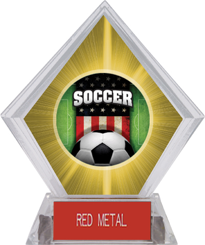 Awards Patriot Soccer Yellow Diamond Ice Trophy. Engraving is available on this item.