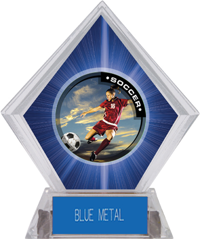 P.R. Female Soccer Blue Diamond Ice Trophy. Engraving is available on this item.