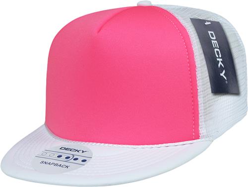 Decky 5 Panel High Profile Structured Two Tone Foam Flat Bill Trucker Cap 222. Embroidery is available on this item.
