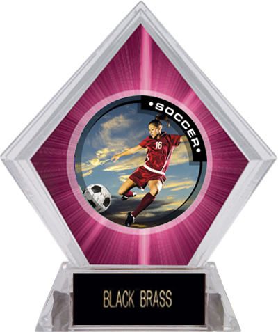 P.R. Female Soccer Pink Diamond Ice Trophy. Engraving is available on this item.