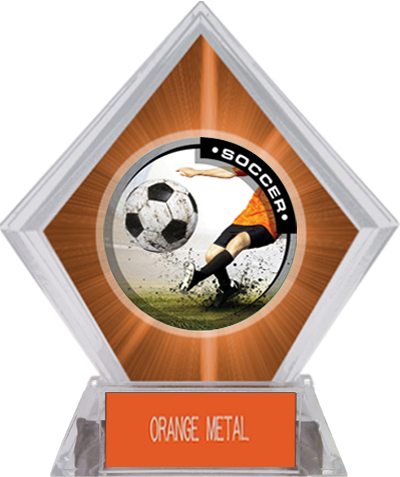 Awards P.R. Male Soccer Orange Diamond Ice Trophy. Engraving is available on this item.