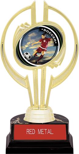 Awards Gold Hurricane 7" P.R. Female Soccer Trophy. Engraving is available on this item.
