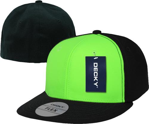 Decky 2 Tone Neon Flat Bill 6-Panel Flex Caps. Embroidery is available on this item.