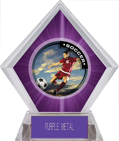 P.R. Female Soccer Purple Diamond Ice Trophy. Engraving is available on this item.