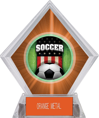 Awards Patriot Soccer Orange Diamond Ice Trophy. Engraving is available on this item.