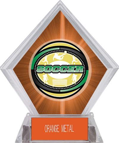 Awards Classic Soccer Orange Diamond Ice Trophy. Engraving is available on this item.