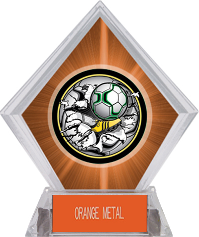 Awards Bust-Out Soccer Orange Diamond Ice Trophy. Engraving is available on this item.