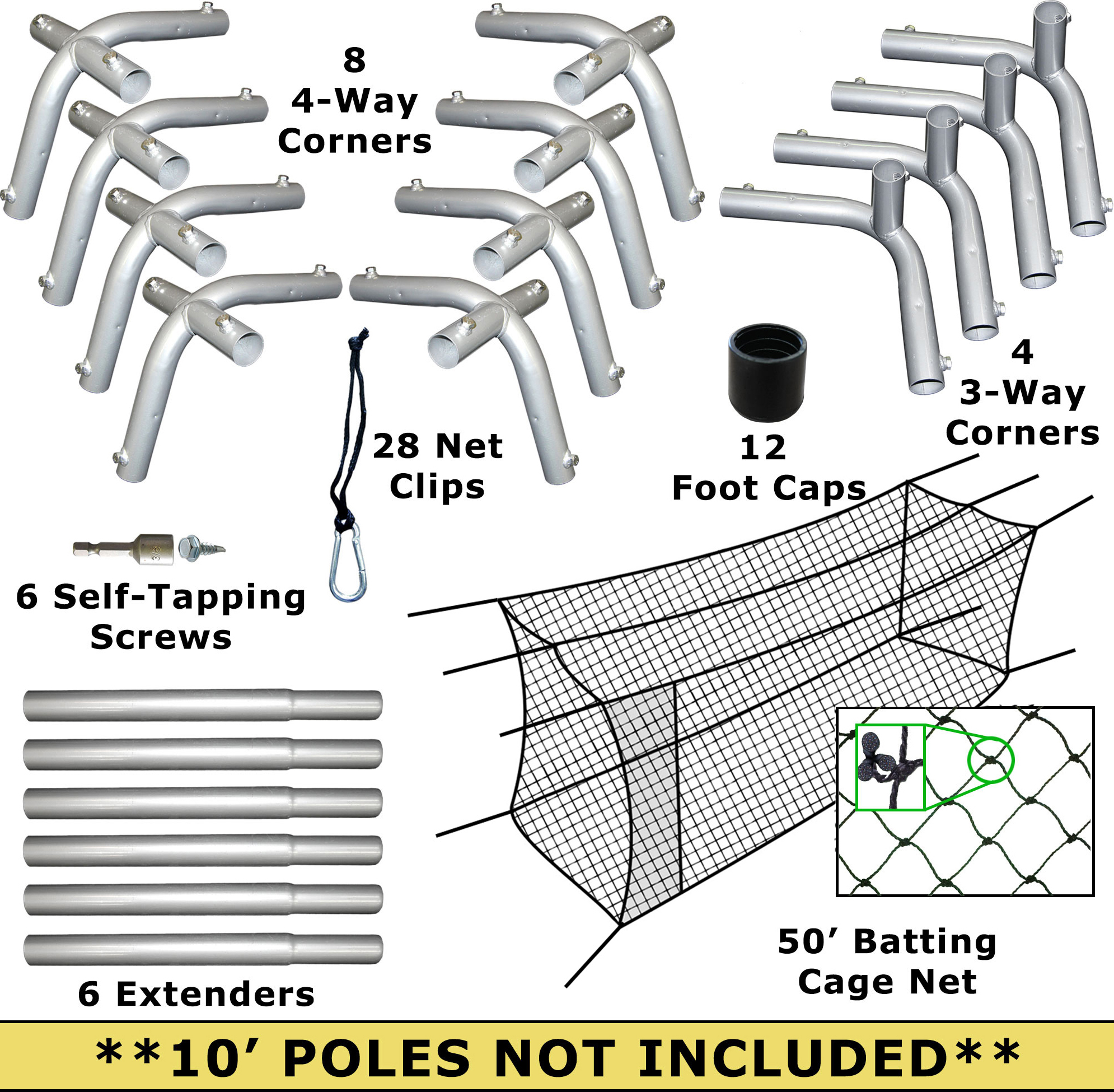 E108986 Cimarron 24 50' & 55' Batting Cage Nets & Frame