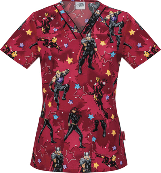 Marvel Black Widow  Scrub Top  Uniform Double Pockets Large Nwt 