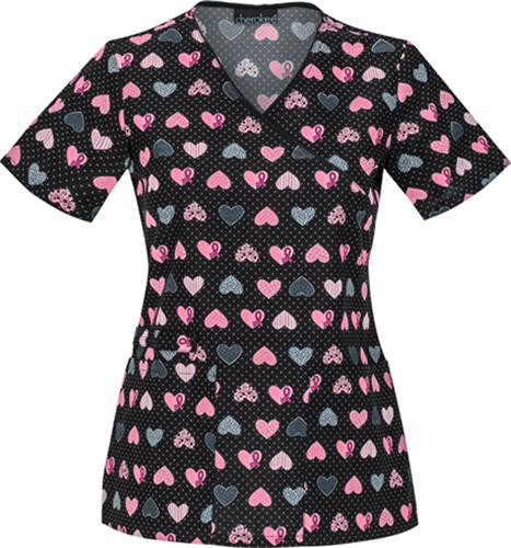 Cherokee Breast Cancer Caring is Loving Scrub Top. Embroidery is available on this item.