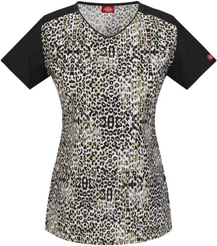 Dickies Women's V-Neck Textured Cheetah Scrub Top. Embroidery is available on this item.