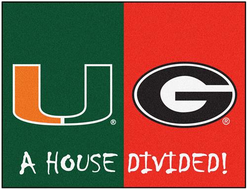 Fan Mats NCAA Miami/Georgia House Divided Mat