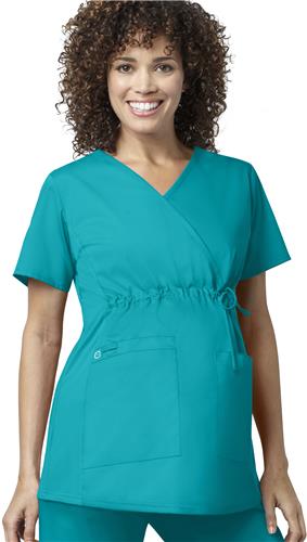 WonderWink Maternity Mock Wrap Scrub Top. Embroidery is available on this item.