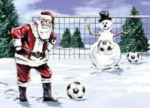 Santa and Snowman Soccer Greeting Cards