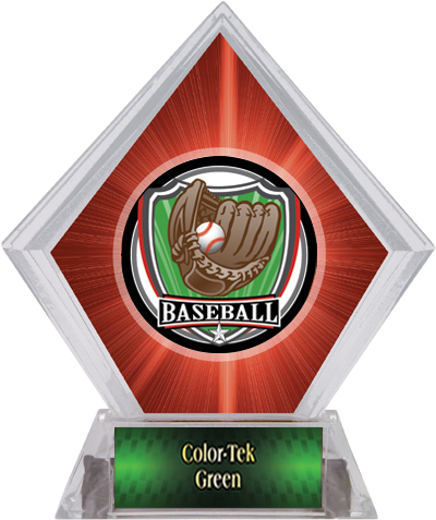 Shield Baseball Red Diamond Ice Trophy Label. Personalization is available on this item.