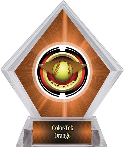 2" Saturn Softball Orange Diamond Ice Trophy. Personalization is available on this item.