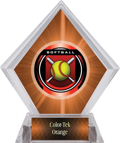 2" Legacy Softball Orange Diamond Ice Trophy. Personalization is available on this item.