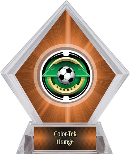 2" Saturn Soccer Orange Diamond Ice Trophy. Personalization is available on this item.