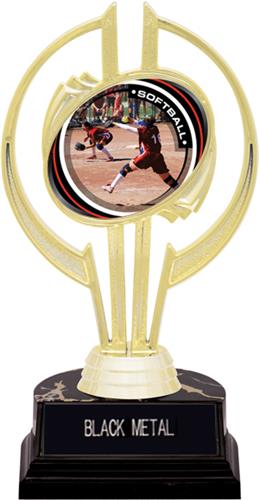 Awards Gold Hurricane 7" P.R.1 Softball Trophy. Engraving is available on this item.