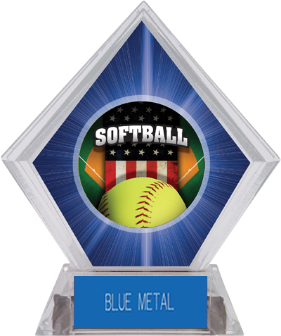 Awards Patriot Softball Blue Diamond Ice Trophy. Engraving is available on this item.