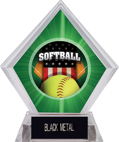 Awards Patriot Softball Green Diamond Ice Trophy. Engraving is available on this item.