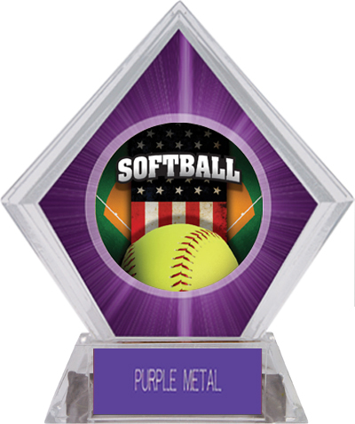 Awards Patriot Softball Purple Diamond Ice Trophy. Engraving is available on this item.