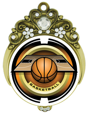 Hasty 3" Tiara Medal 2" Saturn Basketball Mylar. Personalization is available on this item.