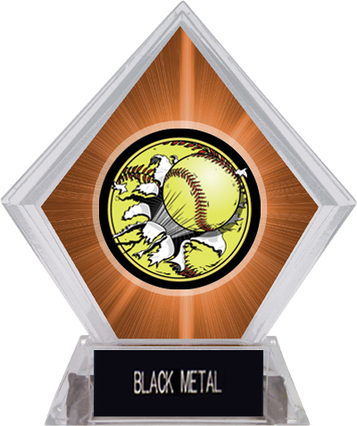 Awards Bust-Out Softball Orange Diamond Ice Trophy. Engraving is available on this item.