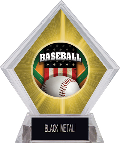 Awards Patriot Baseball Yellow Diamond Ice Trophy. Engraving is available on this item.
