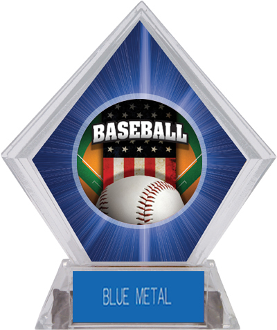 Awards Patriot Baseball Blue Diamond Ice Trophy. Engraving is available on this item.