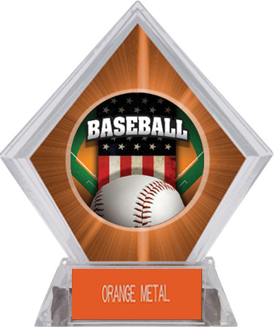 Awards Patriot Baseball Orange Diamond Ice Trophy. Engraving is available on this item.