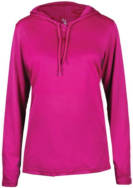 Badger Ladies' B-Core Long Sleeve Hood Tee. Decorated in seven days or less.