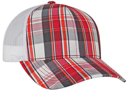 Pacific Headwear Adult (PLAID Black/White) Trucker Mesh Cap 109C. Embroidery is available on this item.