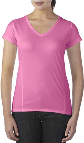 Gildan Ladies V-Neck Tech T-Shirt. Printing is available for this item.