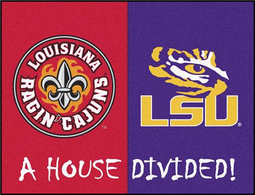 Fan Mats NCAA UL-Lafayette/LSU House Divided Mat