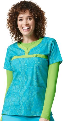 WonderFlex Womens Patience Curved Neck Scrub Top. Embroidery is available on this item.