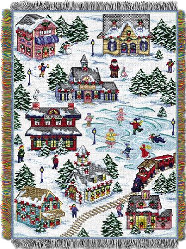 Northwest Snowy Village Woven Tapestry Throw