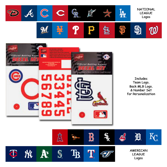 E11870 Rawlings MLB Team Decal Kits Batting Helmet Decals