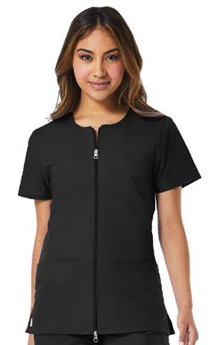 Maevn EON Women's Back Mesh Panel Short Sleeve Round Neck Zipper Scrub Jacket. Embroidery is available on this item.