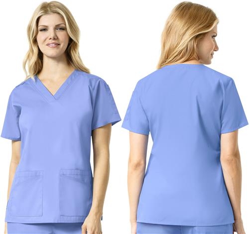 Carhartt Women's V-Neck Multi-Pocket Scrub Top. Embroidery is available on this item.