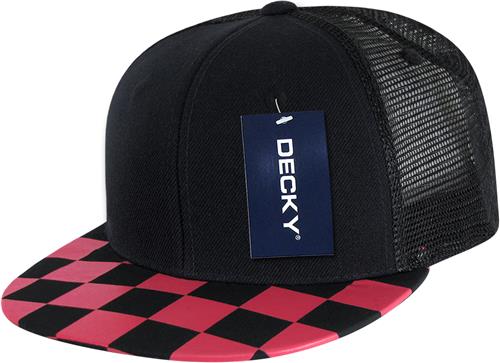 Decky Checkered Bill Trucker Cap. Embroidery is available on this item.