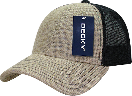 Decky Low Crown Jute Trucker Cap. Embroidery is available on this item.