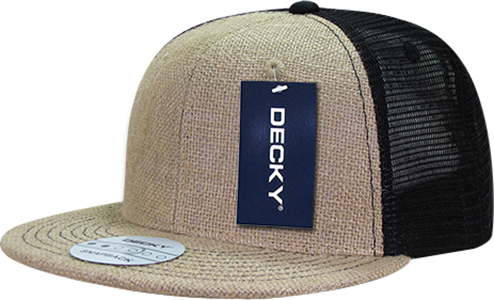 Decky Jute Trucker Snapback Cap. Embroidery is available on this item.