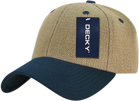 Decky Low Crown Structured Jute Cap. Embroidery is available on this item.