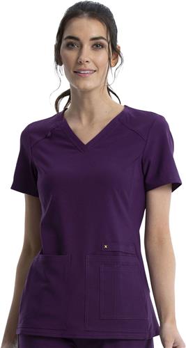 Cherokee iFlex Womens V-Neck Knit Panel Scrub Top. Embroidery is available on this item.