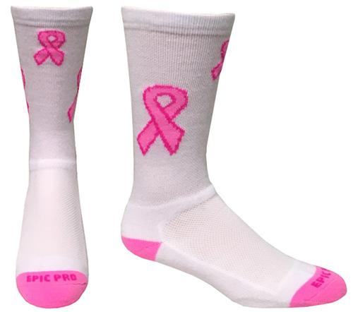Crew Breast Cancer White Pink Ribbon Socks PAIR