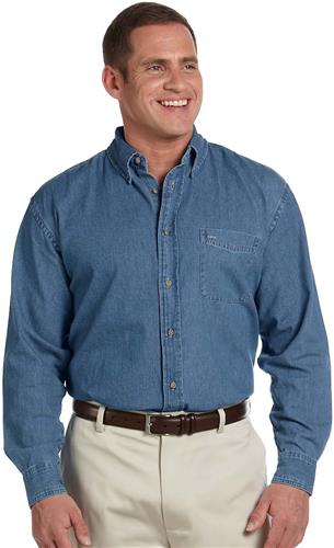 Harriton Mens Long-Sleeve Denim Shirt. Printing is available for this item.