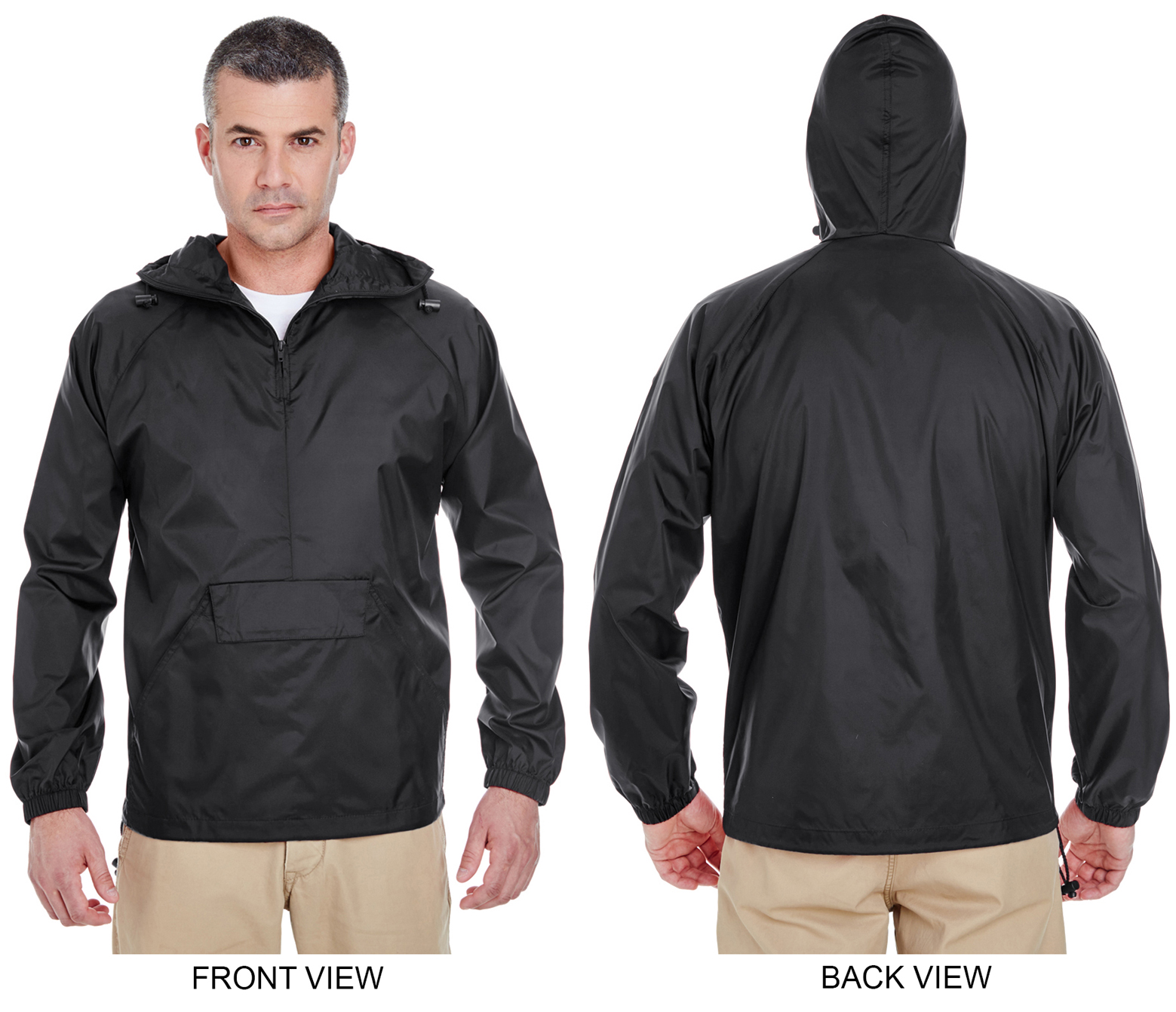E123263 UltraClub Mens Hooded Pullover Pack-Away Jacket