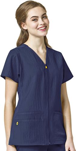 WonderWink Four-Stretch Womens Zip Front Scrub Top. Embroidery is available on this item.